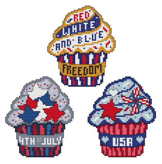 PATRIOTIC CUPCAKE TRIO Counted Cross Stitch Charts Main Image